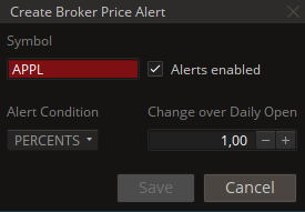 Broker Price Alert in the web terminal