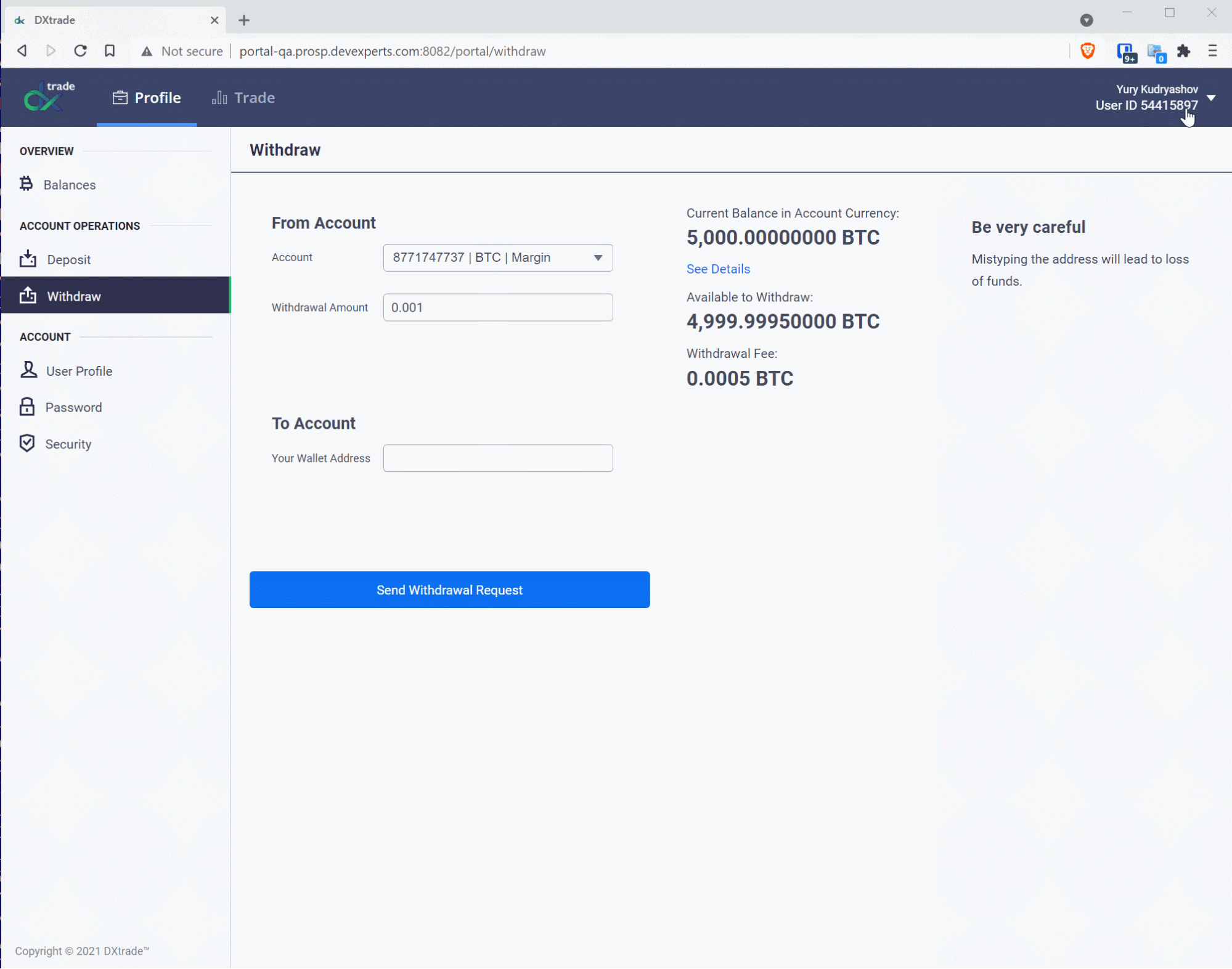 Withdrawal instructions in Client Portal