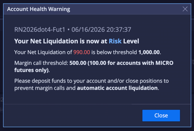 Account health warning - DXtrade